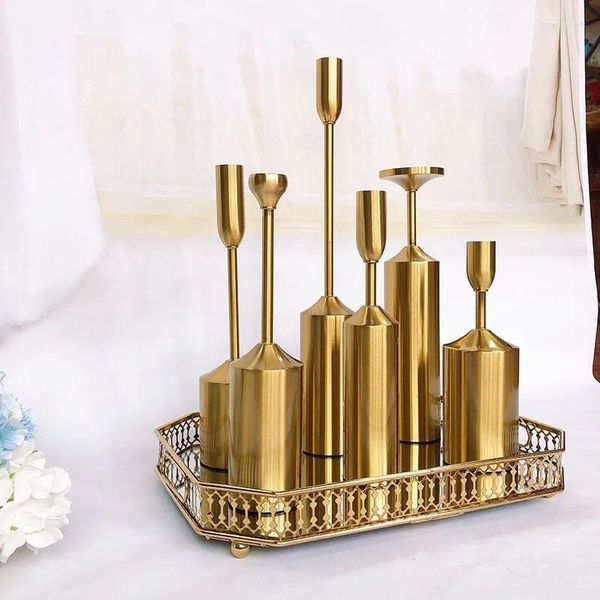 Kerzenhalter 3/4/6 PCs Gold plattiert hochwertige Säule Hochzeit Home Decoration Candlestick