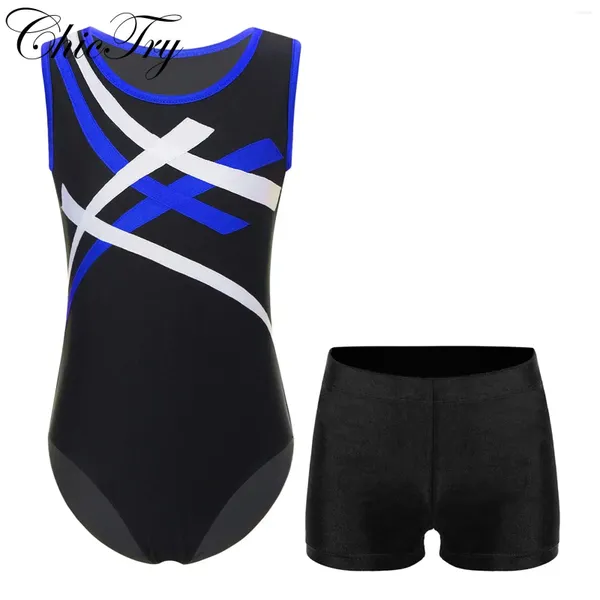 Stage Wear Kids Boys Gymnastics Leotard com shorts Definir roupas de balé de roupa de travessia de trainação de roupas de luta de ginástica ativa de ginástica de ginástica ativa