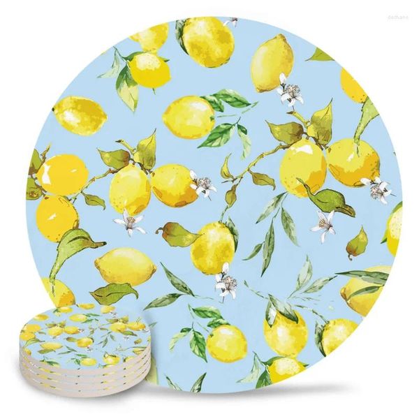 Masa Paspasları Suluboya Limonlar Mutfak Kahve Dekor Aksesuarları İçin Placemats Seramik Coasters