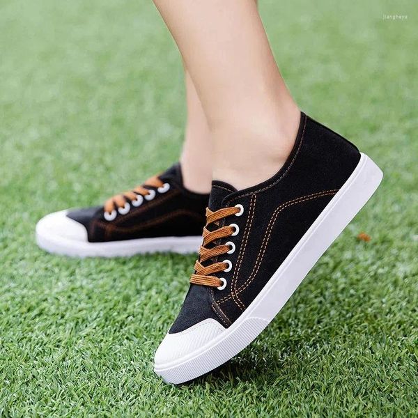 Lässige Schuhe Frauen coole Komfort Frühling europäische styulische Leinwand Lady Klassische schwarze weiße Streifen Stusdent School Zapatos C927