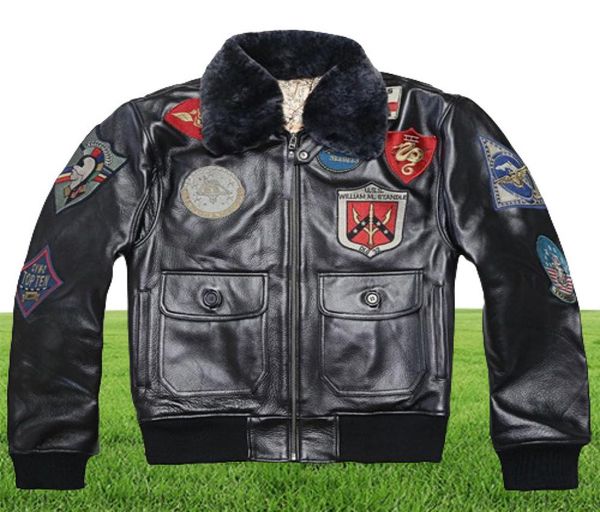 Avirex 2019 настоящий меховой воротник для летной куртки Men Bomber Jacket Men Men Menuine Leather Pat Motorcycle8198071