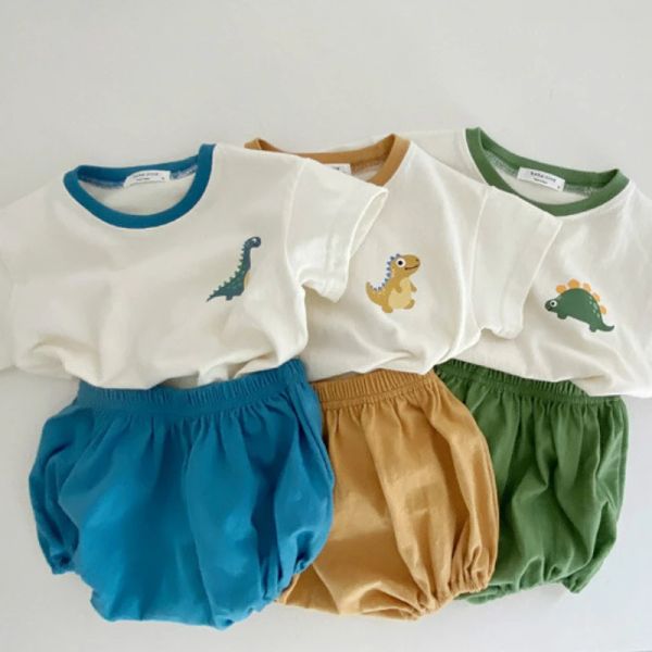 Hose Baby Kleidungsstück Set Koreanische Baumwolltische Kleinkind Jungen Mädchen Kleidung Kinder Cartoon Dinosaurier Tee kurze Hosen Sommerjungen Sets