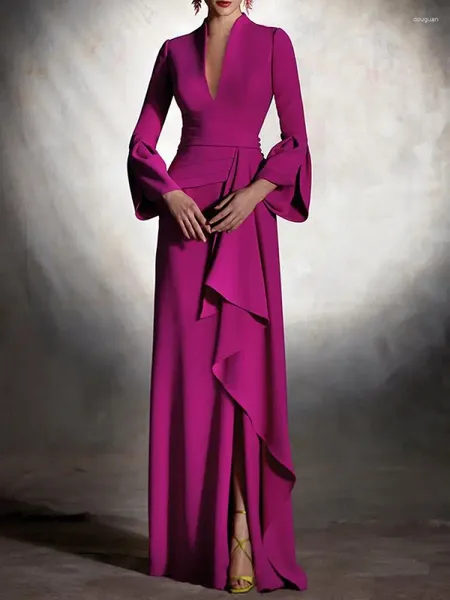 Lässige Kleider Yeezzi Frauen Britisch im Britisch-Stil Solid Farbe Deep V-Ausschnitt Bankett ausgestoßene Ärmel elegantes Büro formelles A-Line-Kleid 2024