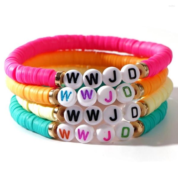 Bracelets de link Shinus 2024 Candy Heishi Bead Stack Custom 4 PCs Teens Girl Annitrime Gifts Boho Nome Jóias Conjunto para Mulheres