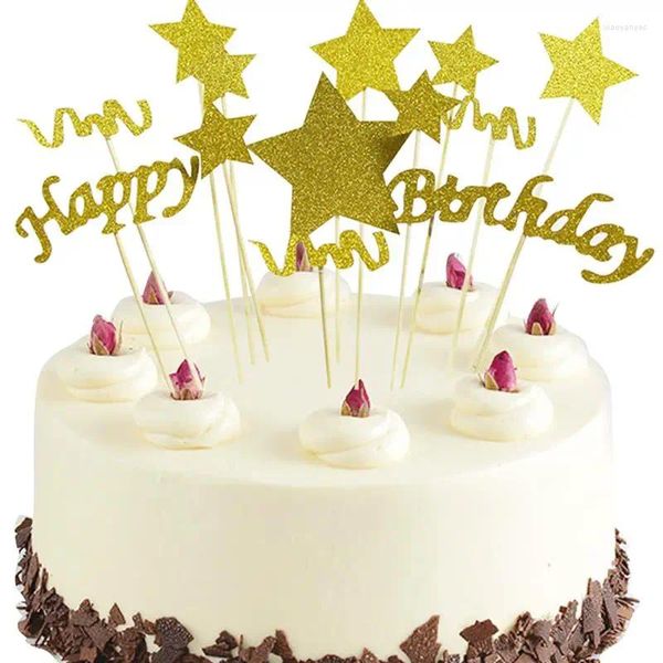 Parti dekorasyon funpa 13pcs kek topper set mutlu yıllar yıldız parıltı cupcake için