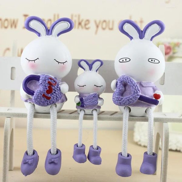 Dekorative Figuren Lavendelfamilie von drei hängenden Füßen Puppen Harz Kaninchen Bein Möbel Bastelpuppen Wandregal Wohnkultur