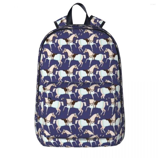 Sırt çantası mavi arka plan üzerinde sevimli atlar kızlar kitap çantası öğrenci okul çantası karikatür çocuklar sırt çantası seyahat omuz