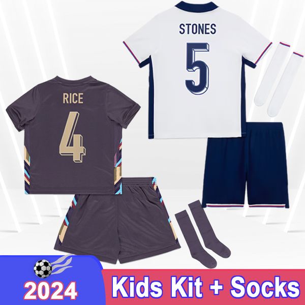 2024 İngiltere Kids Kit Futbol Formaları Pirinç Bellingham Henderson Rashford Foden Gallagher Ev Uzak Futbol Gömlekleri Çocuk Takım Üniformaları