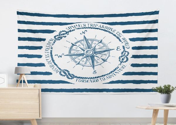 Náutico Navy Tapestry Home dormeu parede listrada de pano pendurado âncora Tapiz Tapestre de tartaruga marinha Blango decorativo 5001661