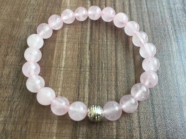 Strand 8 mm rosa Kristallarmband Silber Perlen Accessoires Armbänder Yoga Gebet Mala Runde Perle