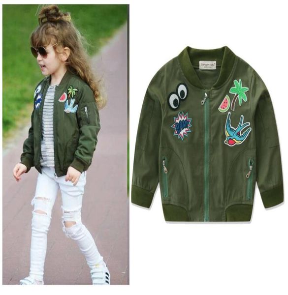 Herbst Baby Coats Armee Green Jacket Cartoon Printed Jacke für Mädchen 27T Kinder039s Kleidung Oberbekleidung Windbrecher für Girl3035341