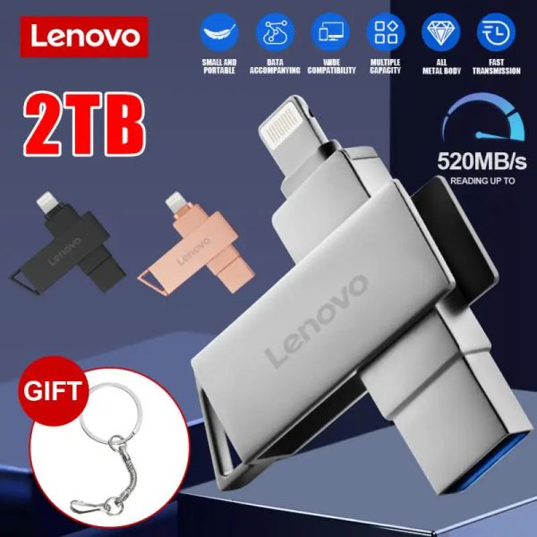 Adaptador Lenovo 2in1 unidades flash USB usb3.0 caneta acionador de caneta Pendrive 1TB Tecla USB com anel de chave para PC/Car/TV/PS4/PS5 Frete grátis