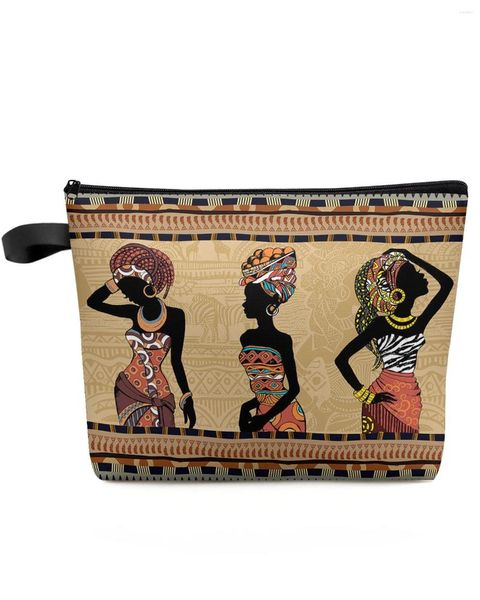 Kosmetische Taschen ethnischer Stil afrikanischer Frauen schwarzer Make -up -Taschen -Beutel Reisen Essentials Organizer Aufbewahrungsstifte Hülle