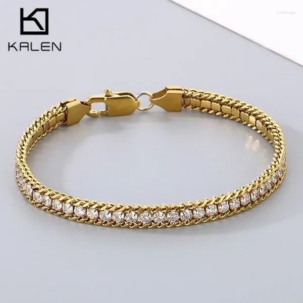 Charm Armbänder kreative Edelstahl Zirkonia Tenniskette Armband für Männer Frauen Personalisierte Goldfarbe Halskette Trend Geschenk