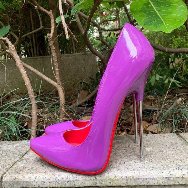 Vestido sapatos de vestido 16 cm de metal super alto salto roxo estilettos sexy bombas de fetiche de fetiche no ree dentro do modelo unissex personalizado