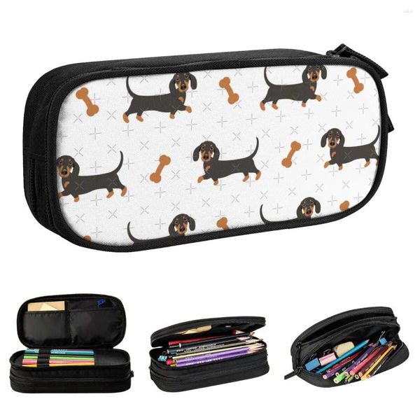 Bolsas de cosméticos Dachshund Salsage Caso Lápis Casos de caneta amante Pen Box Saco para estudantes de armazenamento de armazenamento zíper da escola