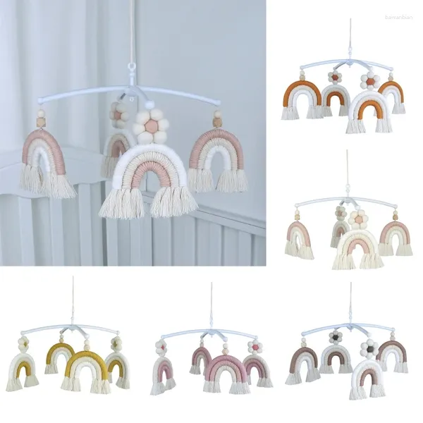 Figurine decorative Crib per bambini Pieni mobile Rattles Toy Napbow Rainbow Ciondolo Weaving Wind Chime Musical impiccato per Nursery Room