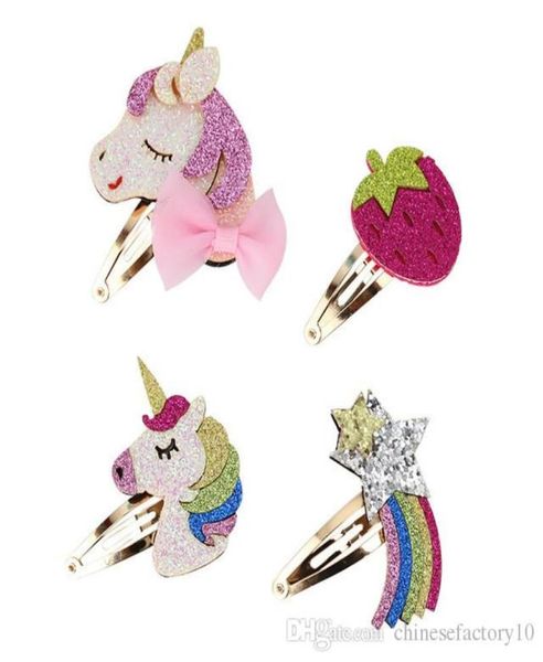 Unicorn meninas meninas de lantejoulas clipes de morango Rainbow Design Kids Girl Hair Barrettes Crianças Boutiques Acessórios de cabelo Fashio1800005