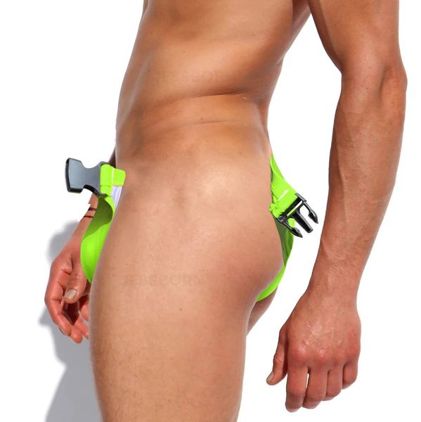 Sexy Side Open Button Herren Schwimmschilder Nylon Low Taille Männlich Bikini Badeanzug Schwule Sunga Maskulina Sport Strand Surfen Surfen Badebekleidung 240410