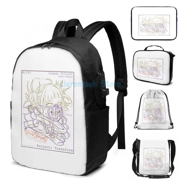 Rucksack lustiges grafisches Printprojekt Himiko Toga USB -Ladung Männer Schultaschen Frauen Bag Travel Laptop