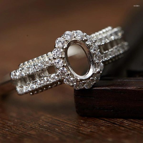 Кластерные кольца 925 Стерлинговое серебряное обручальное обручальное кольцо 4х6 мм овальное срез полуура