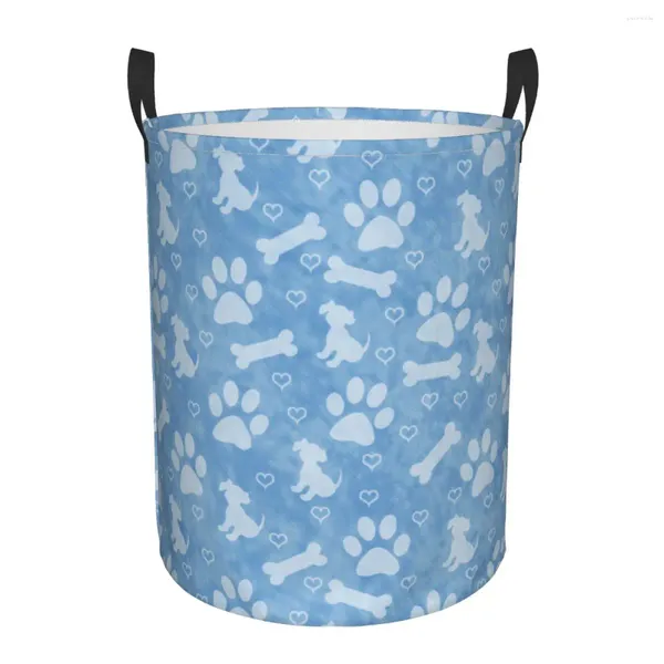 Borse per lavanderia Basket Blue Paws Bones and Hearts stoffa pieghevole vestiti sporchi giocattoli per la casa