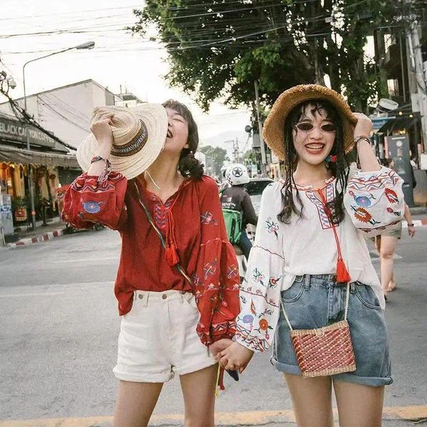Camicie da donna 2024 Thailandia da viaggio per vacanza da viaggio amico abbigliamento da camicia a maniche lunghe in stile etnico per donne