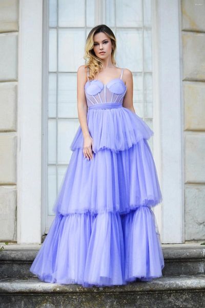 Abiti per feste Donne da donna Tulle Prom 2024 Long Ruffles Bow Spaghetti Cinghies Corset Abito da sera a livello formale a livello formale abito da sera