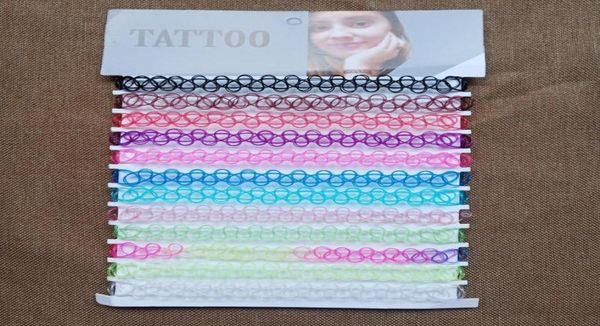 Anhänger Halsketten Tattoo Multicolor 12 Farben pcspack Rainbowblack Chokers Halskette Vintage Chic Punk Elastic Women 039S Jewe8986899