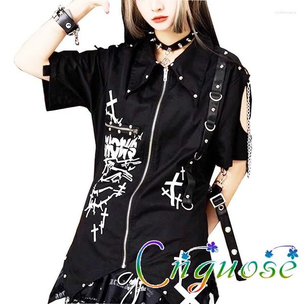 Blouses femininas 2024 Mulheres japonesas Y2K Roupet Chain Strap Shirt Punk Kill Neutral de mangas curtas de mangas curtas Top Subculturas Summer