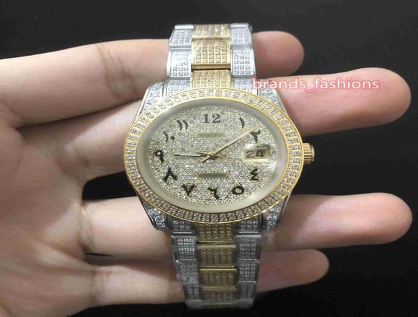 MEN039S ICE Diamond Armbandwatch Gold Diamond Face Watch Arabisch Digital Scale Uhr