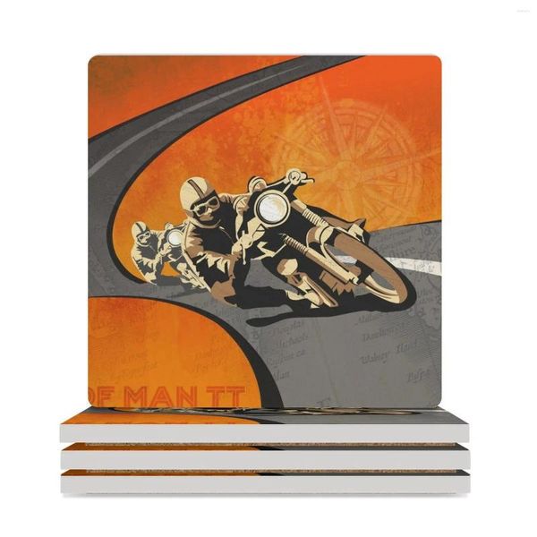 Tischmatten Retro Motorcycle Isle of Man Poster Ceramic Coasters (Quadrat) Setzen