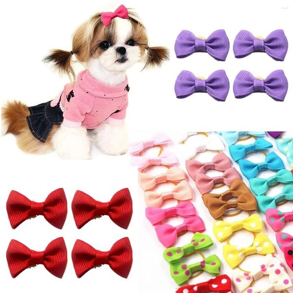 Köpek giyim 4pcs renk rastgele yavru kedi yavrusu sevimli evcil hayvan tımar çiçek katı pamuklu yay çiçek saç pimleri kelebek klips barrette