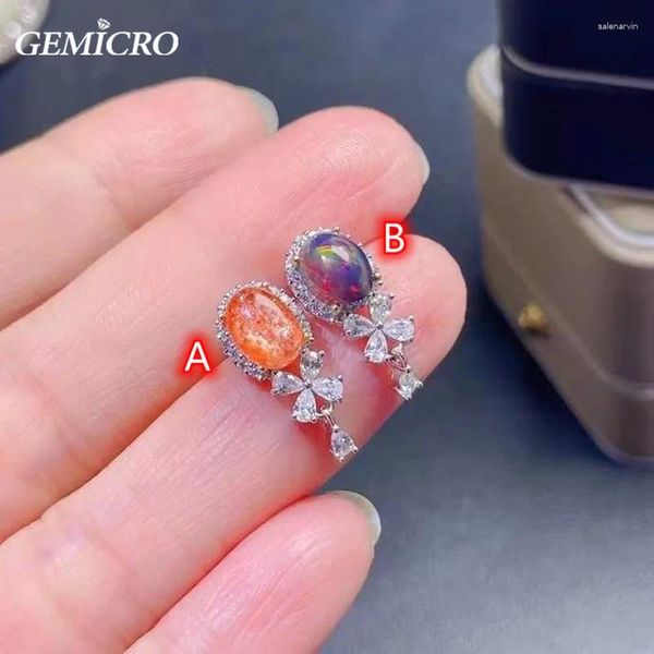 Bolzenohrringe Gemicro natürlicher Opal -Drop -Ohrring mit gutem hellem Feuerstein von 6x8 mm und 925 Sterlingsilber als Luxus -Tragenschmuck Frauen
