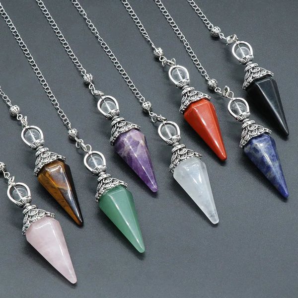 Natural Ameetyst Healing Crystal Crystal Dowsing Pendulum Reiki Gemstone 6Hexagonal Pote Cone Spiritual Ciondolo per l'energia della divinazione 240408