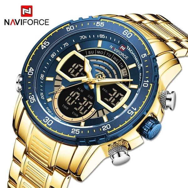 Relógios de pulso de Naviforce Men observa a marca de luxo Original Quartz Digital Analog Sports Watch For Men Relógio de aço inoxidável à prova d'água 221010 de alta qualidade