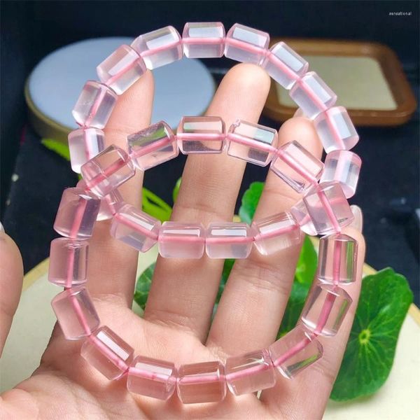 Strand Natural Rose Quartz Bucket Bead Bracciale Women Reiki Healing Bangles Bangles Gioielli per regalo femminile 1pcs 9x12mm