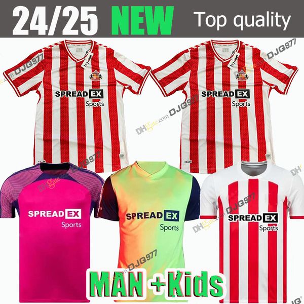 24-25 Sunderland Home Soccer Jerseys Clarke Simms Roberts Bellingham Clarke Dajaku Embleton Evans Nien Futebol camisa Pritchard Mens Kids Kit