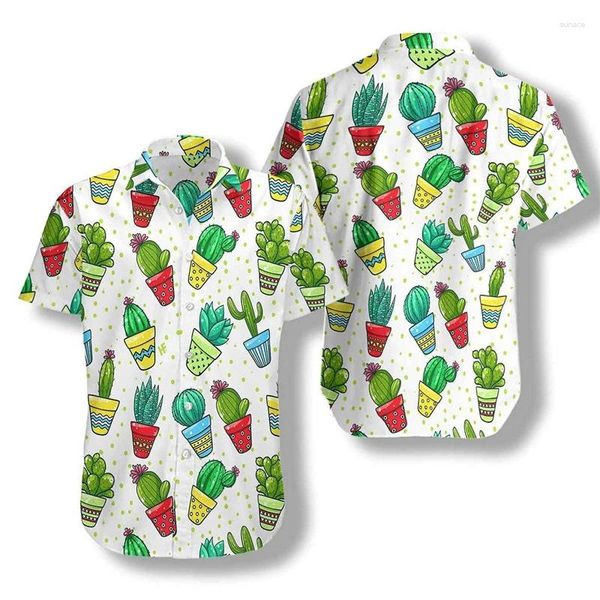 Herren lässige Hemden lustige Kaktus Grafik Strandhemd Harajuku Mode Wüstenblume für Männer Kleidung Hawaiianische Pflanze Kurzarm Frauen Frauen
