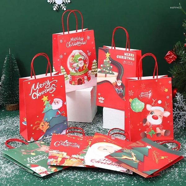 Bolsa de Natal de Gift Wrap 10pcs portátil Papai Noel Elk Snowman Snowman Sacos de papel para embalagens Candy Cookies Favores de festa de natal