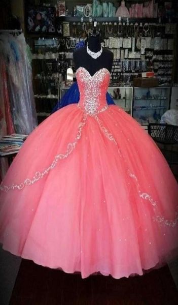 Vestidos vintage coral quinceanera vestidos baratos saia buft size quinceanera buffles camadas tule sweetheart por 15 anos de festa bola gown7983161