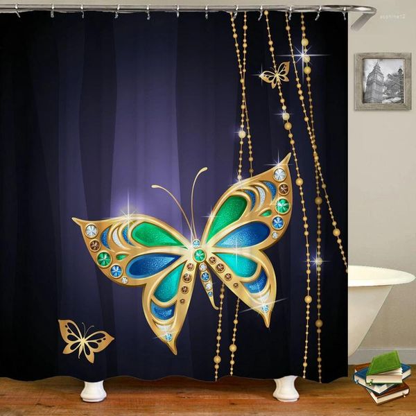 Duschvorhänge wasserdichte Stoffvorhang 3D bedruckt schöne Schmetterling Badezimmerdekor mit Haken mehrerer Größe Badebildschirm