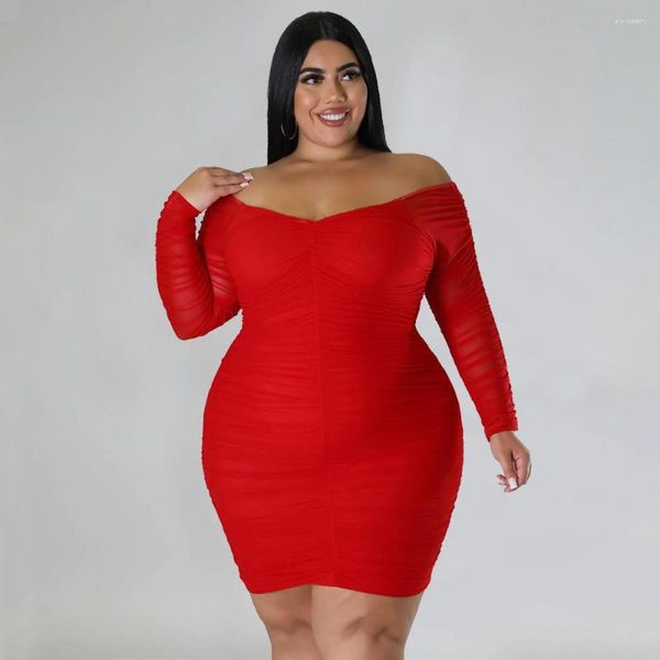 Abiti casual vestiti taglie forti donne vestiti grandi sexy autunno rosso