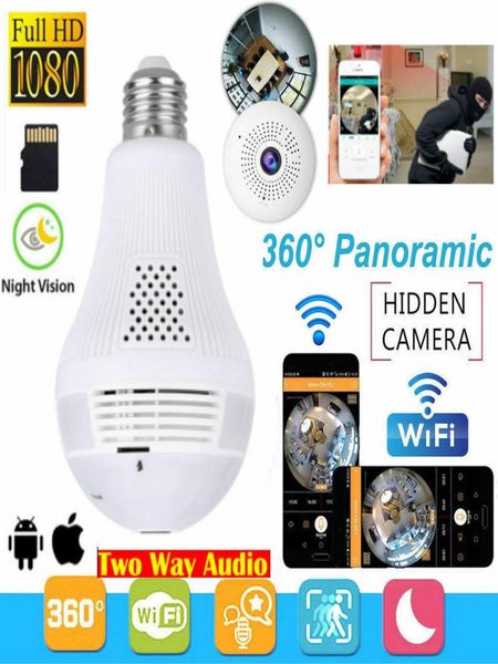 1080p HD WiFi IP -Kamera 360 ° VR Panoramic CCTV Videoüberwachung Lampe Light Webcam Smart Innen- und Außenhause für Heimsicherheit Fisheye5835556
