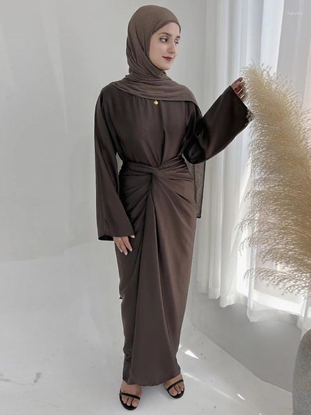 Ethnische Kleidung Ramadan Eid Satin Tops Open Bandage Rock Set Abaya Dubai Luxus 2024 Islam Muslim Sets bescheidene Kleider Kebaya Kaftan Vestido