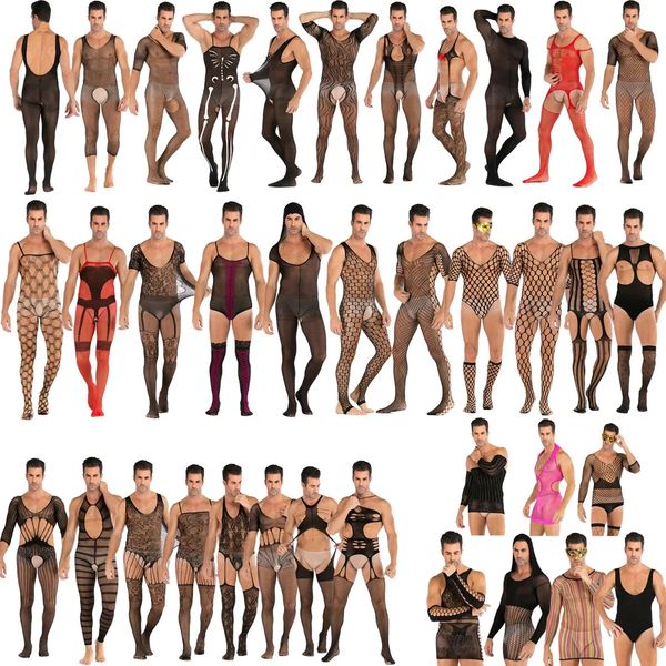 MANS -Strumpfunterwäsche sexy Kostüme Sissy Dessous Bodystocking Gay Overall Oversuit Plus Size BodySuit Nachtwäsche Erwachsene Exotische Kleidung 240401