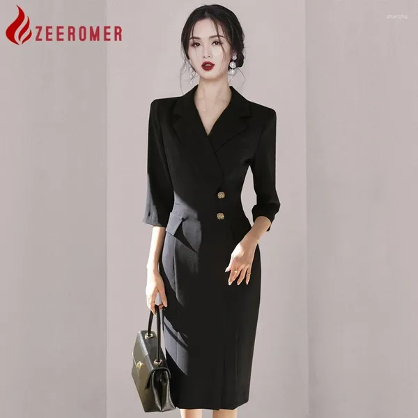 Vestidos casuais 2024 Summer Fashion Office Ladies Black Blazers Dress Women Suit Colar