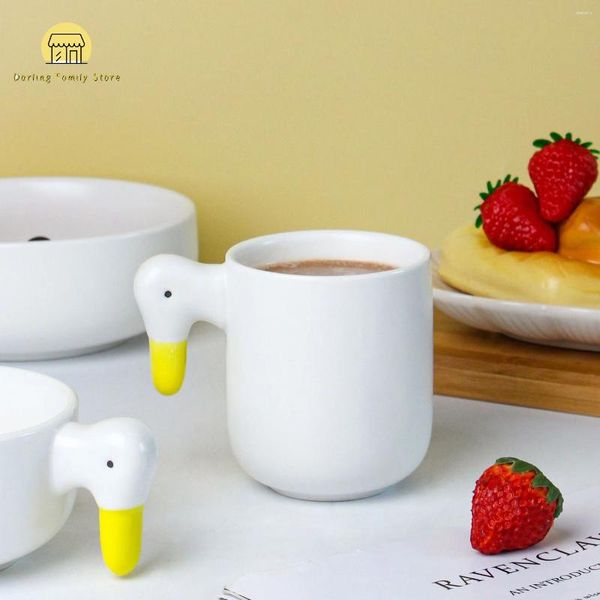 Massen kreatives Design Duck Keramik Kaffee Becher mit Gerichtssätzen Dessertteller Geschirr für ein paar Frühstückstup -Geschirr Geschenke