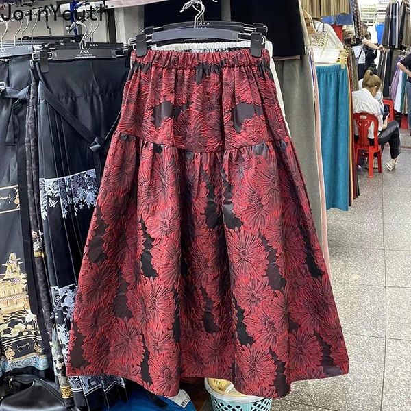 Skirts 2024 Faldas Mujer de Moda Jacquard A-Line Women Skirt Sigring vintage Jupe High Waist Big Swing Saia SEIA 27S928