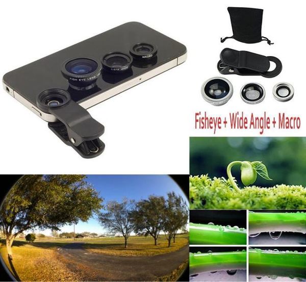 3 em 1 clipe universal no peixe ocular macro ampla angular celular lente camera kit para iphone 6 5s 4 para samsung htc LG5358589